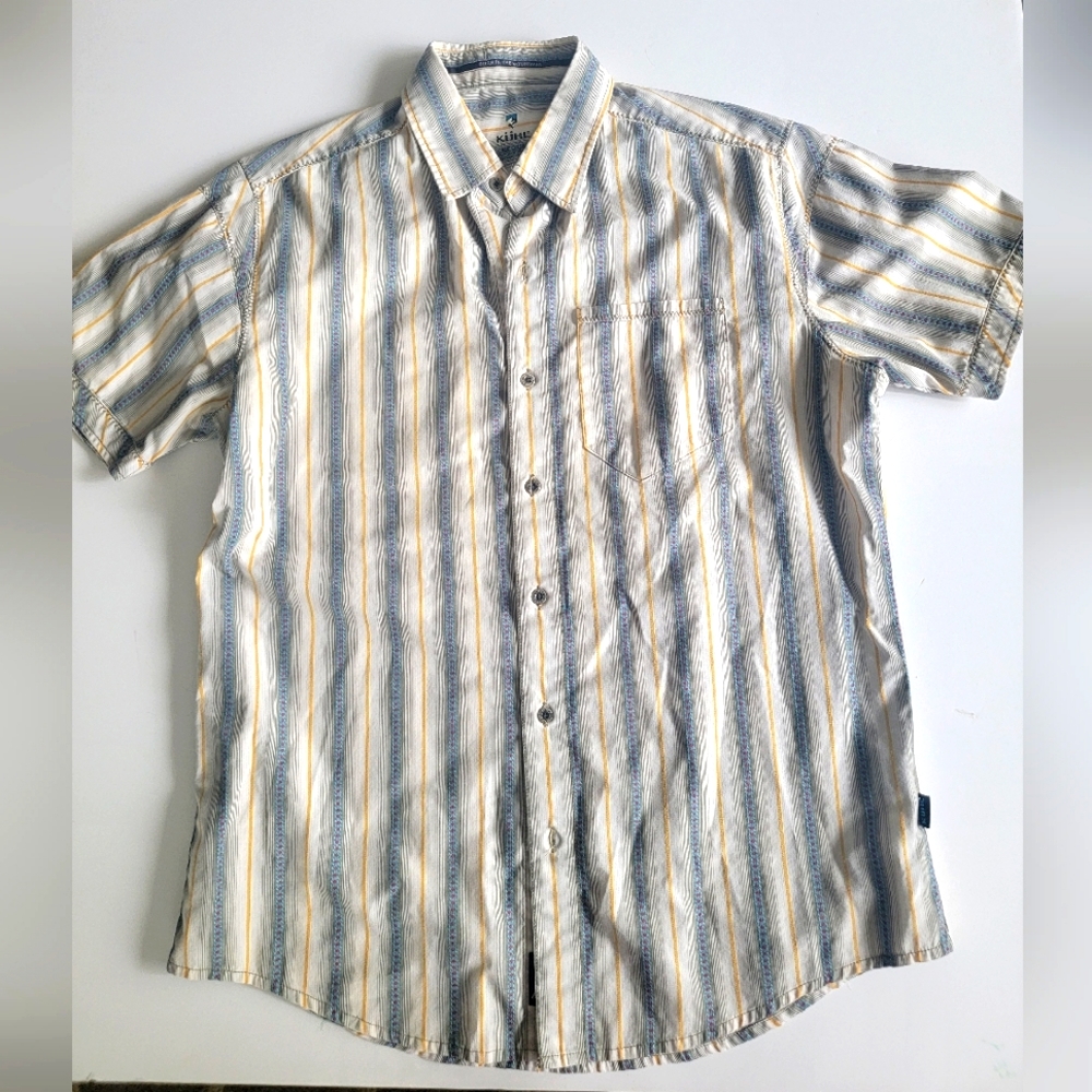 Kuhl Vertical Stripe Button Down Short Sleeve Shirt Size M